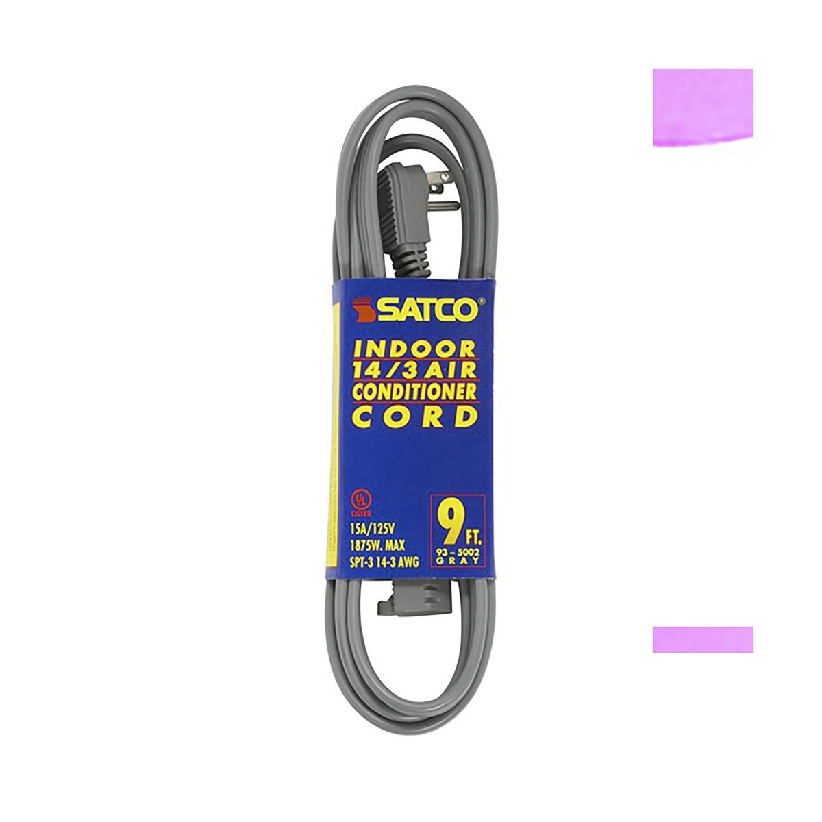 Satco 93-5002 9 Foot Gray Heavy Duty Air Conditioner/Appliance Cord 14/3 Ga. SPT-3 Gray Cord W/Sleeve 15A-125V 1875W