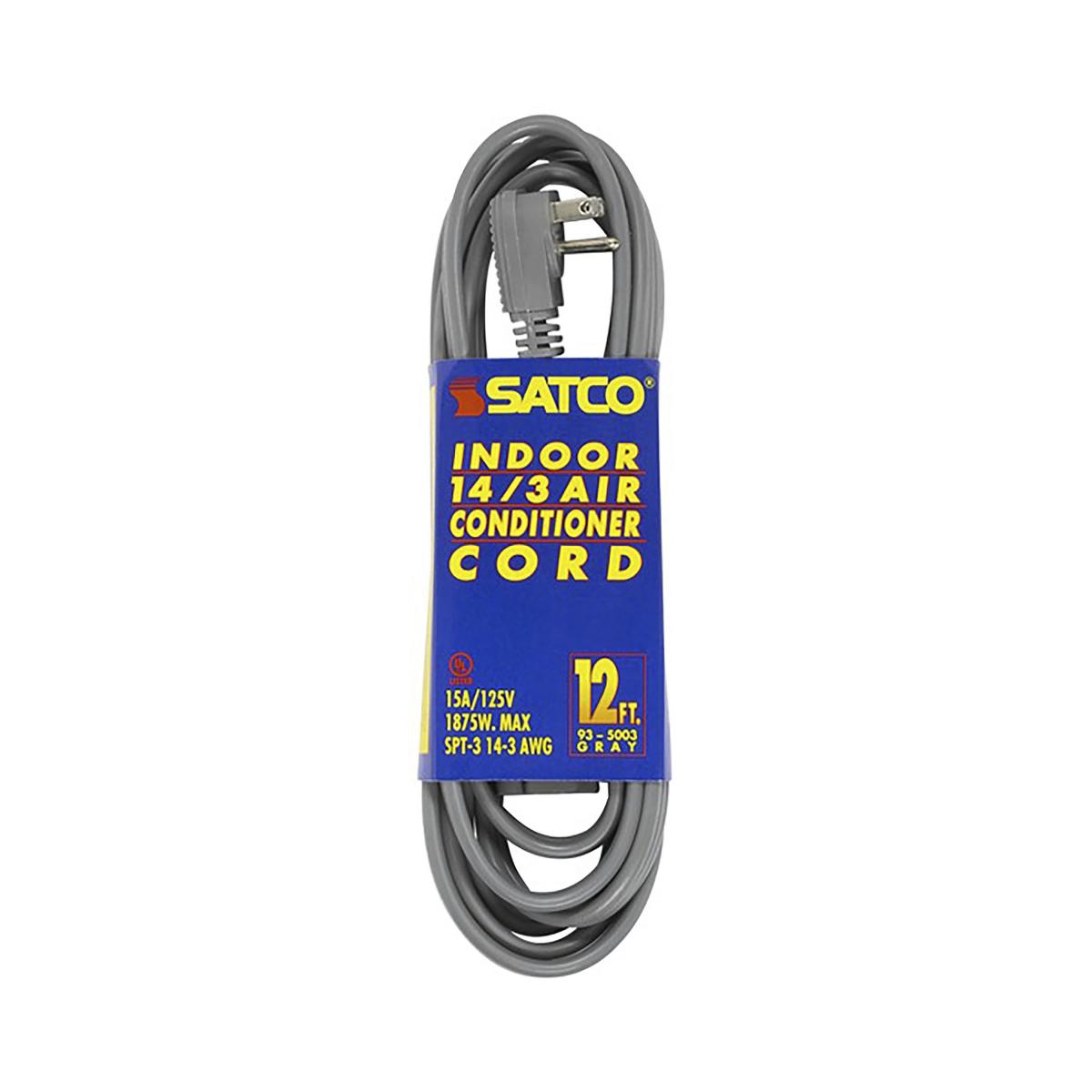 Satco 93-5003 12 Foot Gray Heavy Duty Air Conditioner/Appliance Cord 14/3 Ga. SPT-3 Gray Cord With Sleeve 15A-125V 1875W