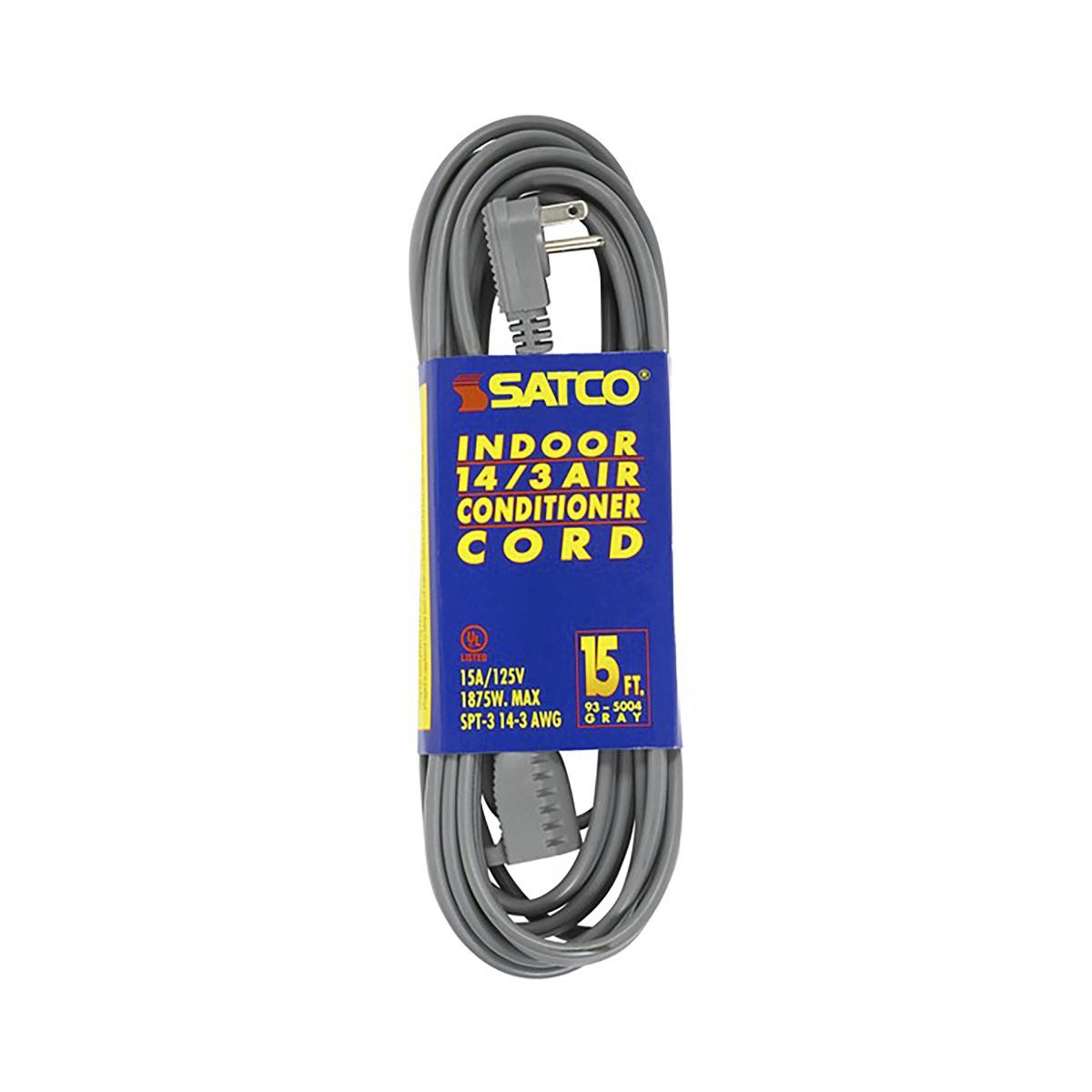 Satco 93-5004 15 Foot Gray Heavy Duty Air Conditioner/Appliance Cord 14/3 Ga. SPT-3 Gray Cord With Sleeve 15A-125V 1875W