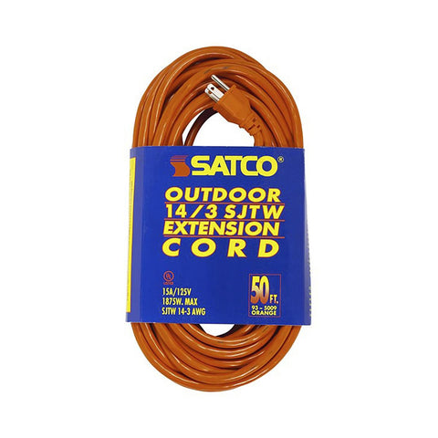 Satco 93-5009 50 Foot Orange Heavy Duty Outdoor Extension Cord 14/3 Ga. SJTW-3 Orange Cord With Sleeve 15A-125V 1875W
