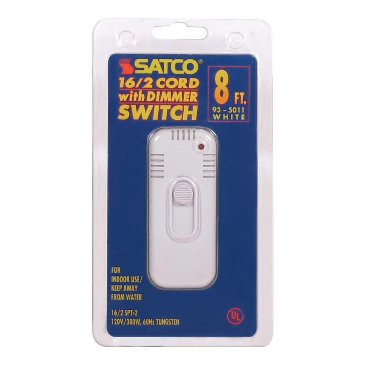 Satco 93-5011 Slide Table Top Lamp Dimmer 300W-120V Rating 8 Foot SPT-2 White Wire White Finish