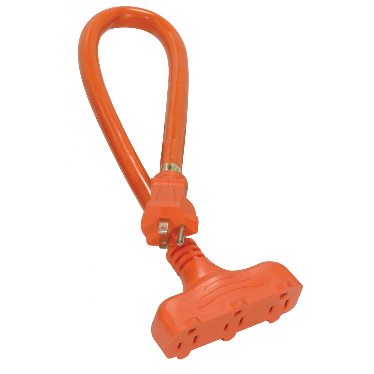 Satco 93-5030 2 Foot Orange Heavy Duty 3 Outlet Outdoor Extension Cord 12/3 Ga. STW Orange 3 Outlet Cord 15A-125V 1825W