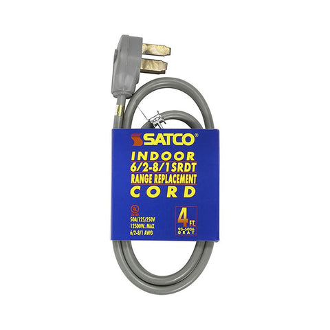 Satco 93-5036 4 Foot, 3 Wire Heavy Duty Replacement Range Cord 6-2 - 8-1 SRDT Gray Flat Indoor Use Only 50A/125V-250V 12500W