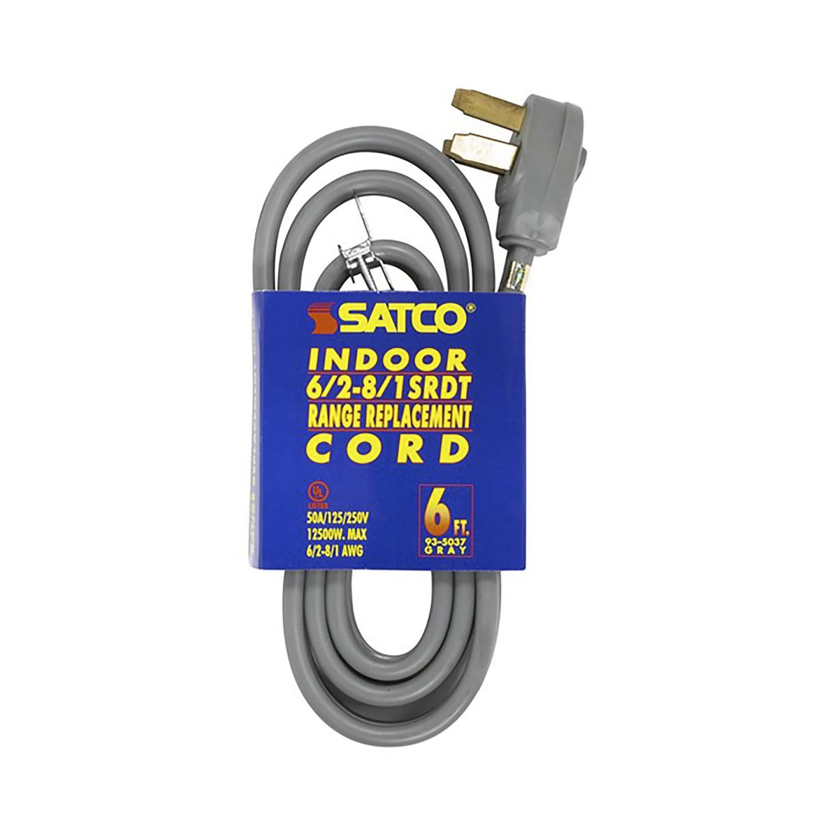 Satco 93-5037 6 Foot, 3 Wire Heavy Duty Replacement Range Cord 6-2 - 8-1 SRDT Gray Flat Indoor Use Only 50A/125V-250V 12500W