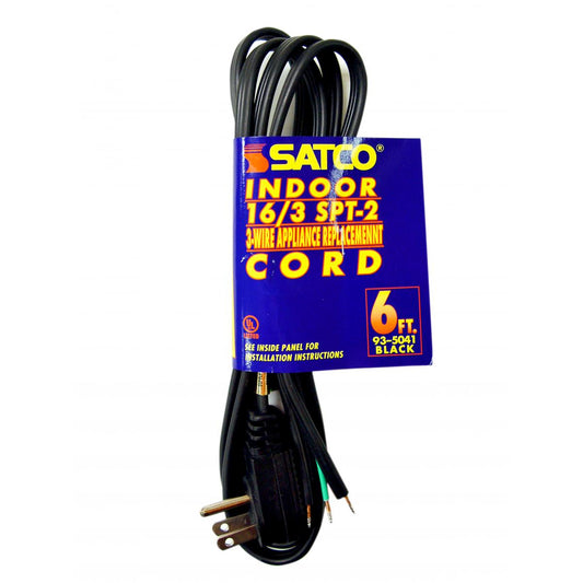 Satco 93-5041 6 Foot 3 Wire Power Supply Angle Pigtail Cord 16-3 SPT-2 13A-125V 1625W Indoor Use Only