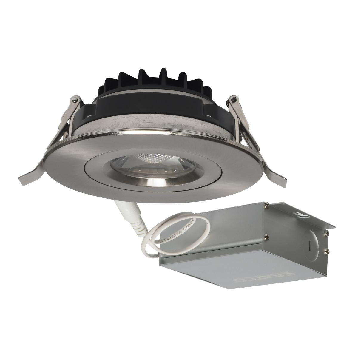 Satco S11620 12 watt LED Direct Wire Downlight Gimbaled 4 inch 3000K 120 volt Dimmable Round Remote Driver Brushed Nickel