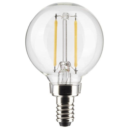 Satco S21201 3 Watt G16.5 LED; Clear; Candelabra base; 90 CRI; 400K; 120 Volt