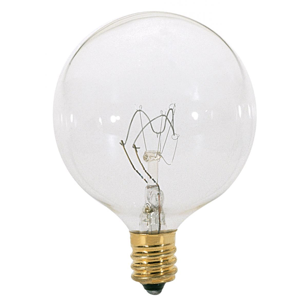 Satco S3727 25 Watt G16 1/2 Incandescent Clear 1500 Average rated hours 232 Lumens Candelabra base 120 Volt 2-Card