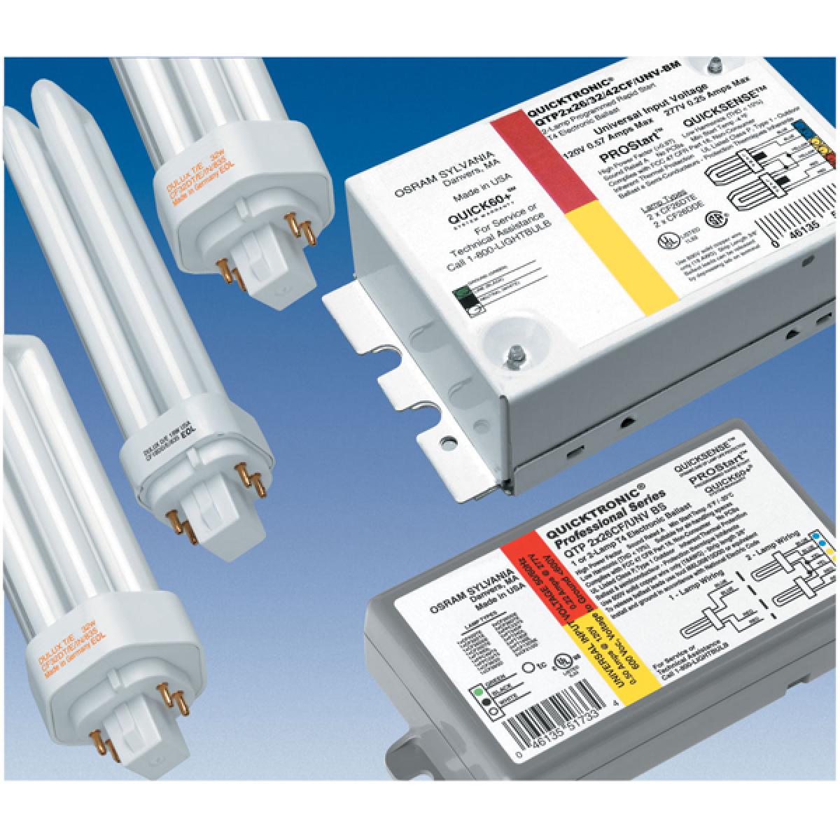 Satco S5235 QTP1/2CF/UNV/Dual Entry # of lamps: 2 CF26 Compact Fluorescent Programmed Start, < 10% THD, Universal Voltage Ballast
