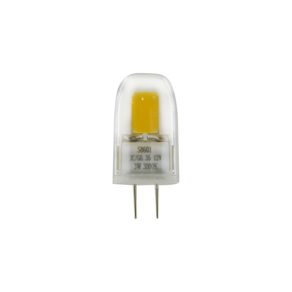 Satco S8601 LED 3W JC/G6.35 12V 3K 300L/CD 3W JC LED 3000K G6.35 base Carded 12 Volt AC/DC Carded