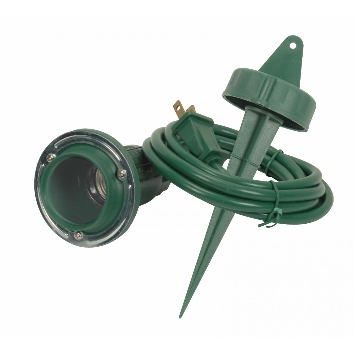 Satco 77-325 Single Plastic Flood Light With Round Plate For Dual Mounting And Ground Stake With 6 ft. Cord - Green Finish