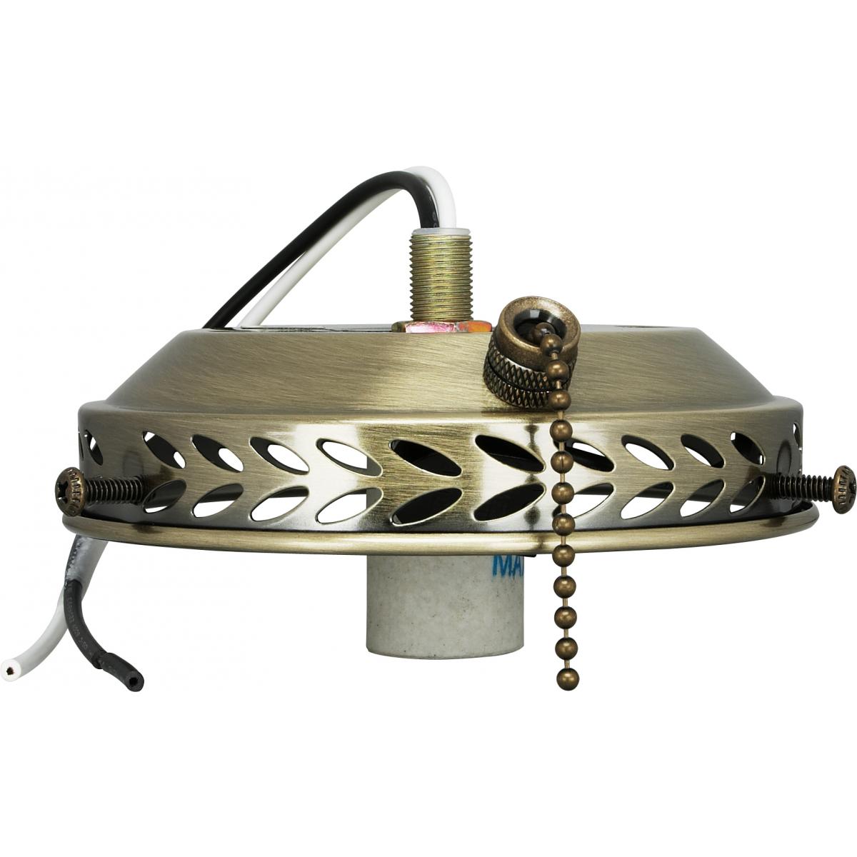 Satco 77-466 4" Wired Fan Light Holder With On-Off Pull Chain And Intermediate Socket Antique Brass Finish