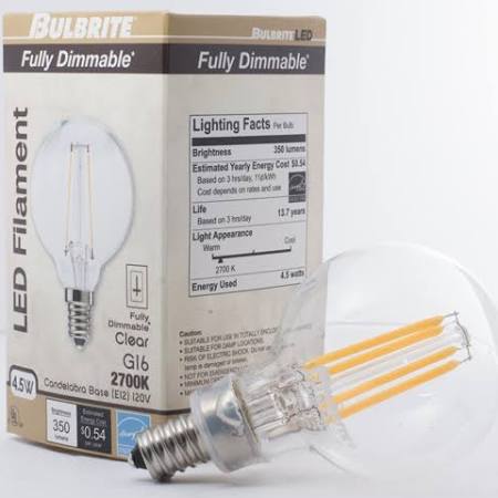Bulbrite 776673 LED4G16/27K/FIL/E12/2 4W LED Filaments E12 Base G16 Bulb Clear - NOW 776873