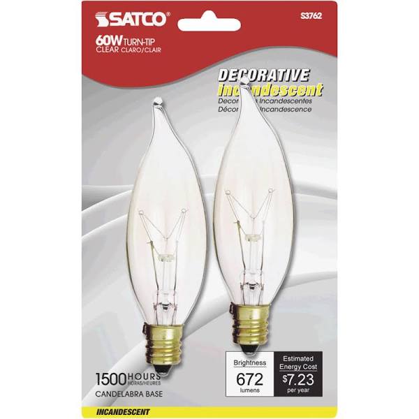 Replacement for Satco S3762 60W TT 60 watt CA10 Clear Incandescent Candelabra base 2 Pack - NOW LED