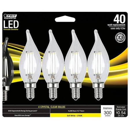 Feit BPCFC40927CA/FIL/4/RP 40w E12 Dimmable Clear Flame 2700K - 4 Pack