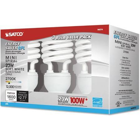 Satco S6276 23 watt T2 Medium Screw Base 5000K CFL - 3 PACK
